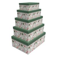 Set van opstapelbare opbergboxen DKD Home Decor Groen Grijs Karton 50 x 35 x 25 cm (5 Stuks)