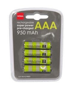 HEMA Oplaadbare AAA Batterijen 950mAh Plus - 4 Stuks
