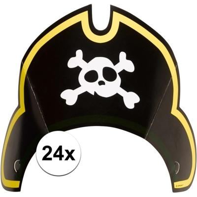 Feesthoedjes Piraten - 24x stuks - kinderfeestje - kapitein - themafeest - piratenhoed