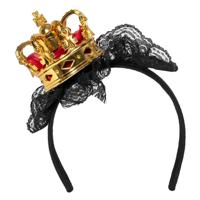 Carnaval verkleed koninginnen kroon - rood/goud - plastic - dames - op diadeem - thumbnail