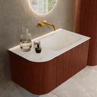 Badmeubel Mondiaz Kurve-Dlux | 85 cm cm | Meubelkleur Ruby | Wastafelkleur Opalo | Solid surface | Wasbak rechter zijde spoelbak | Zonder kraangat(en) Badmeubel Mondiaz Kurve-Dlux | 85 cm cm | Meubelkleur Ruby | Wastafelkleur Opalo | Solid surface | Wasbak rechter zijde spoelbak | Zonder kraangat(en)