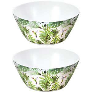 2x Melamine serveerschalen tropische print/wit 25 cm