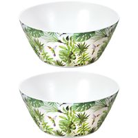 2x Melamine serveerschalen tropische print/wit 25 cm - thumbnail