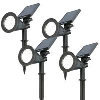 Set van 4 Bend solar prikspots - Incl. Schemerschakelaar - 6000K koud wit - 2 lichtstanden - 200lm - 6-9 uur brandtijd - Kantelbaar en richtbaar - IP65 waterdicht