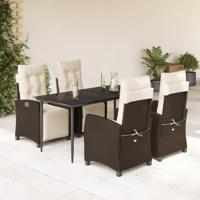 5-delige Tuinset met kussens poly rattan bruin
