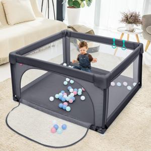 Babybox Grondbox met 50 Speelballen Kinderbox met Ademend Gaas 120 x 120 cm Donkergrijs