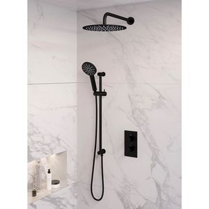 Inbouw Regendouche Set Brauer Black Edition Gebogen Wanduitloop Ronde Hoofddouche 30 cm Met Glijstang en Handdouche 3 Standen Mat Zwart Brauer