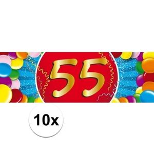 10x 55 Jaar leeftijd stickers 19 x 6 cm verjaardag versiering