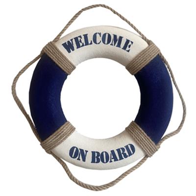 Gerkimex Reddingsboei - Welcome on board - 35 cm - blauw/wit - kunststof - maritiem thema decoratie
