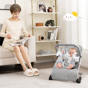 Baby Wipstoeltje Opvouwbare Babyschommel met 5-Punts Veiligheidsharnas Afneembare Stoffen Hoes en Speelgoedbeugel Grijs