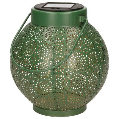 Solar lantaarn met cirkel patroon metaal groen 16 cm