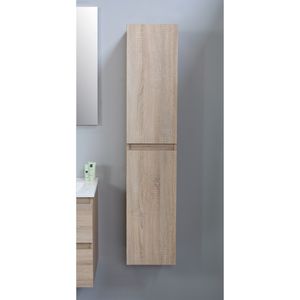 Badmeubelkast BWS Pepper Hoge Kast Greeploos 2 Deuren 145x30x30 cm Eiken