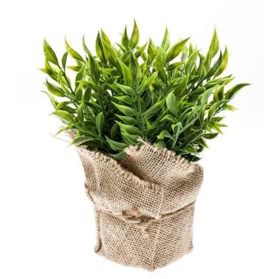 Emerald Kunstplant - Muizendoorn Kruidenplant - Groen - In Jute Pot - 20 cm