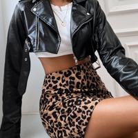 Bon&Bon Black PU Leather Crop Moto Biker Jacket with Zipper Detail Black / M