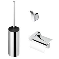 Geesa Wynk Toiletaccessoireset - Toiletborstel met houder - Toiletrolhouder met klep - Handdoekhaak - Chroom - thumbnail