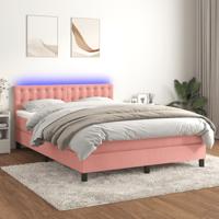 Boxspring met matras en LED fluweel roze 140x190 cm