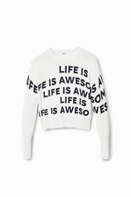 Cropped trui "Life is awesome" - WHITE - S
