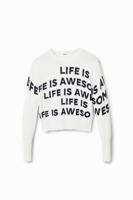Cropped trui "Life is awesome" - WHITE - S