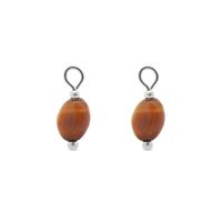 Oorbelhangers tiger’s eye ovale kraal - Stainless steel - Zilver