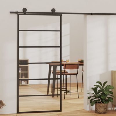 VidaXL Schuifdeur 90x205 cm esg-glas en aluminium zwart