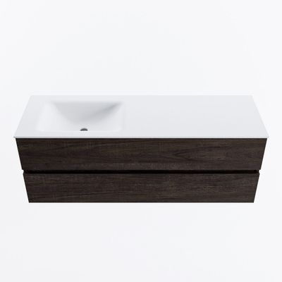 MONDIAZ VICA 140cm badmeubel onderkast Dark Brown 2 lades. Wastafel CLOUD links 1 kraangat, kleur Talc.