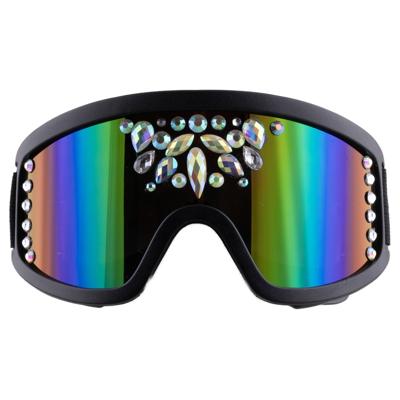 Funny Fashion Ski Bril - 18 x 10 x 7 cm - metallic - met strass steentjes - zilver - apres ski