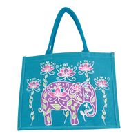 Juten Tas Olifant Turquoise - thumbnail