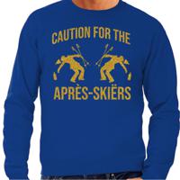 Apres ski sweater heren - caution for the Apres Ski - blauw - glitter goud - wintersport