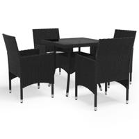 5-delige Tuinset poly rattan en glas zwart