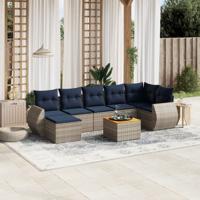 8-delige tuinbankset met kussens, grijs polyrotan