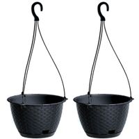 2x stuks hangende plantenpot/bloempot kunststof dia 22 cm/hoogte 14 cm antraciet grijs