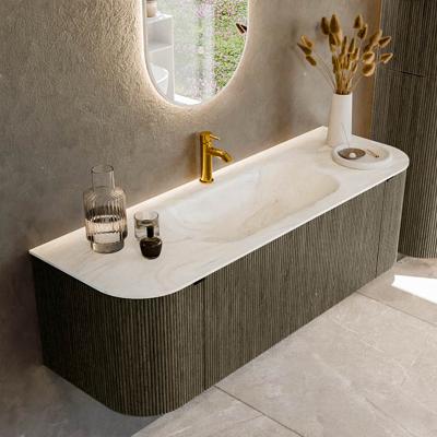 Badmeubel Mondiaz Kurve-Dlux | 140 cm cm | Meubelkleur Shadow | Wastafelkleur Ostra | Solid surface | Wasbak midden spoelbak | 1 kraangat