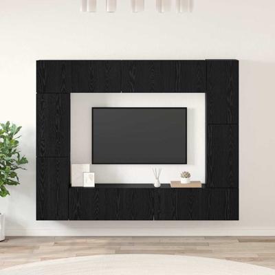 Tv-meubelset 8 pcs Zwart eiken 80 x 30 x 30 cm Bewerkt hout