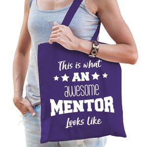 Cadeau tas voor mentor - katoen - 42 x 38 cm - paars - This is what an awesome mentor looks like