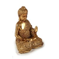 Boeddha beeld polyresin goud 18 cm voor binnen rust houding   -