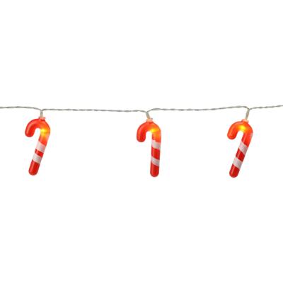 Kerst thema lichtsnoer - 2x - zuurstokken - rood/wit - 135 cm - batterij