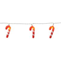 Kerst thema lichtsnoer - 2x - zuurstokken - rood/wit - 135 cm - batterij