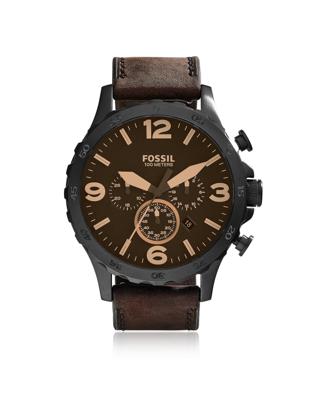 Fossil Heren Nate chronograaf bruin lederen bandhorloge JR1487
