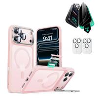 iPhone 17 Pro Max Bundle Classic Hybrid Magnetic Case (Camera Control, Stash Stand) and Armorite Privacy Screen Protector - Frosted Bubblegum Pink
