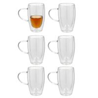 Gerimport Theeglazen Plano - 6x - dubbelwandig - borosilicaatglas - 450 ml - H15 cm - koffieglas