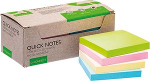 Q-CONNECT Quick Notes Recycled pastel, ft 76 x 76 mm, 100 vel, doos van 12 stuks in geassorteerde kleuren