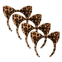 Carnaval verkleed diadeem met grote panter oren - 4x - voor dames - foute/panter party