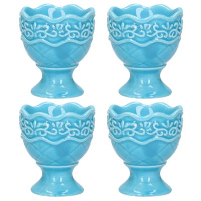 Eierdop - 4x - porselein - pastel blauw - 5,5 x 6,5 cm