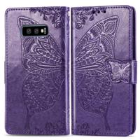Butterfly Love bloemen reliëf horizontale Flip lederen case voor Galaxy S10e met houder & kaartsleuven & portemonnee & Lanyard (donker paars)