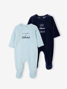 Set van 2 fluwelen babyslaappakjes BASICS nachtblauw