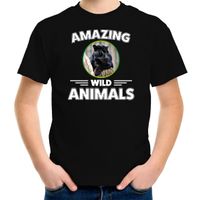 T-shirt zwarte panters amazing wild animals / dieren zwart voor kinderen