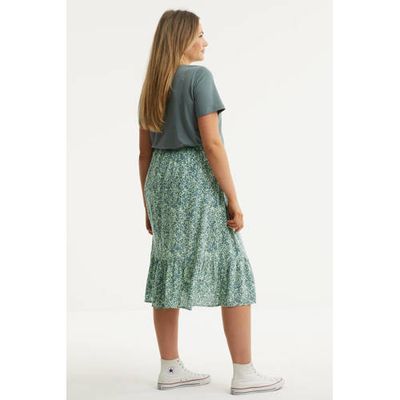 Zizzi gebloemde semi-transparante rok VAMONE mintgroen/blauw Zizzi gebloemde semi-transparante rok VAMONE mintgroen/blauw