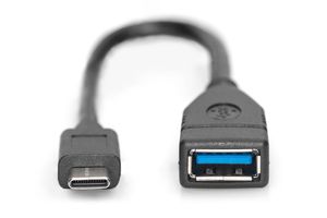 Digitus USB 3.2 Gen 1 (USB 3.0) Adapter [1x USB 3.2 Gen 1 bus A (USB 3.0) - 1x USB 3.2 Gen 1 stekker C (USB 3.0)] AK-300315-001-S 15.00 cm Rond, Stekker past