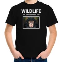 Chimpansee aap t-shirt met dieren foto wildlife of the world zwart voor kinderen XL (158-164)  -