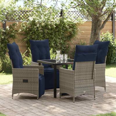 5-delige tuin eettafelset met kussens grijs poly rattan